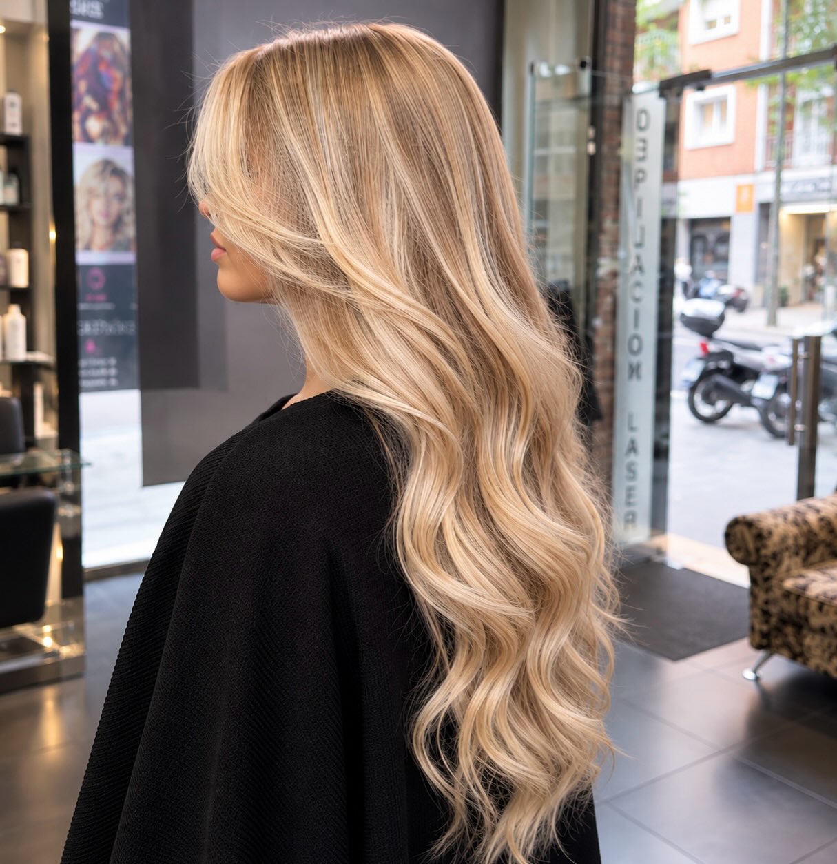 Melena larga de rubio frío con ondas en Jhon Salón Barcelona